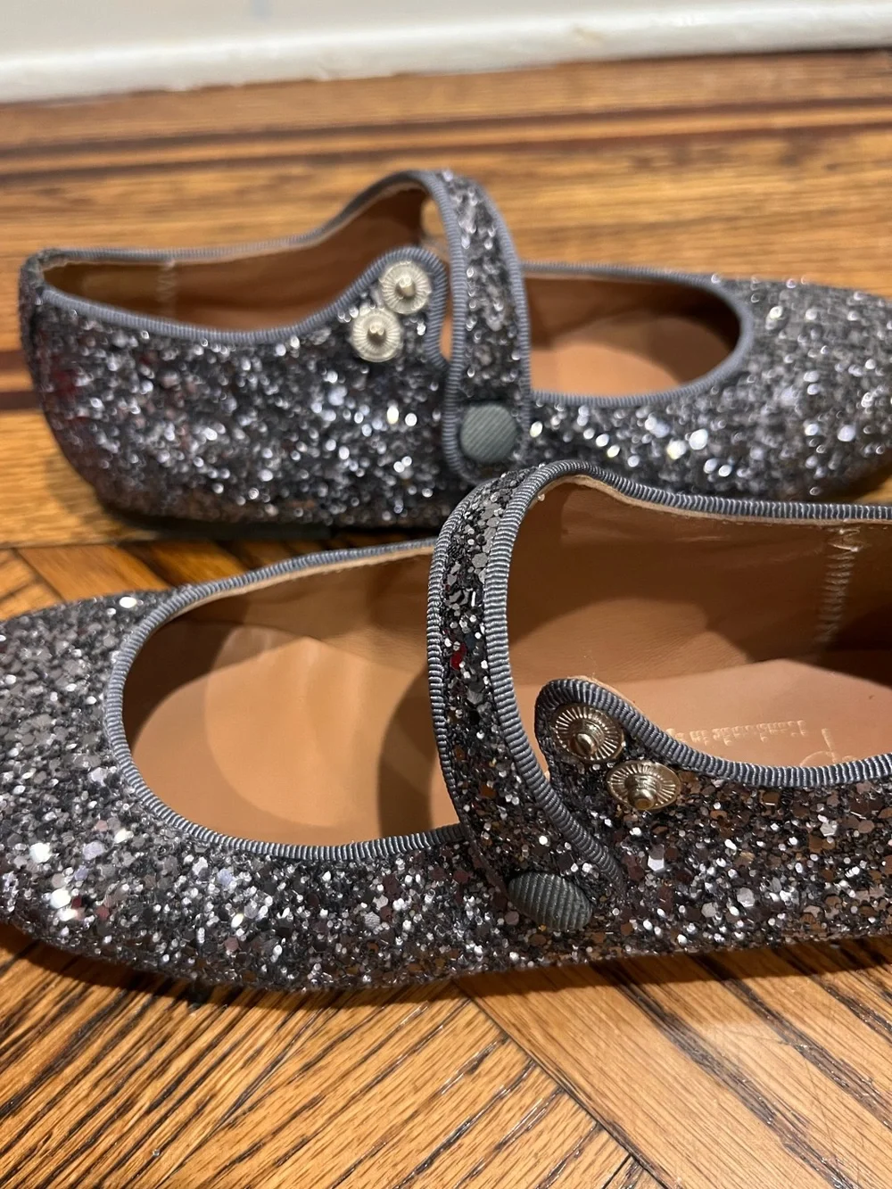 Papanatas Girls Gray Glitter Mary Jane Shoes EU 34 / US 3